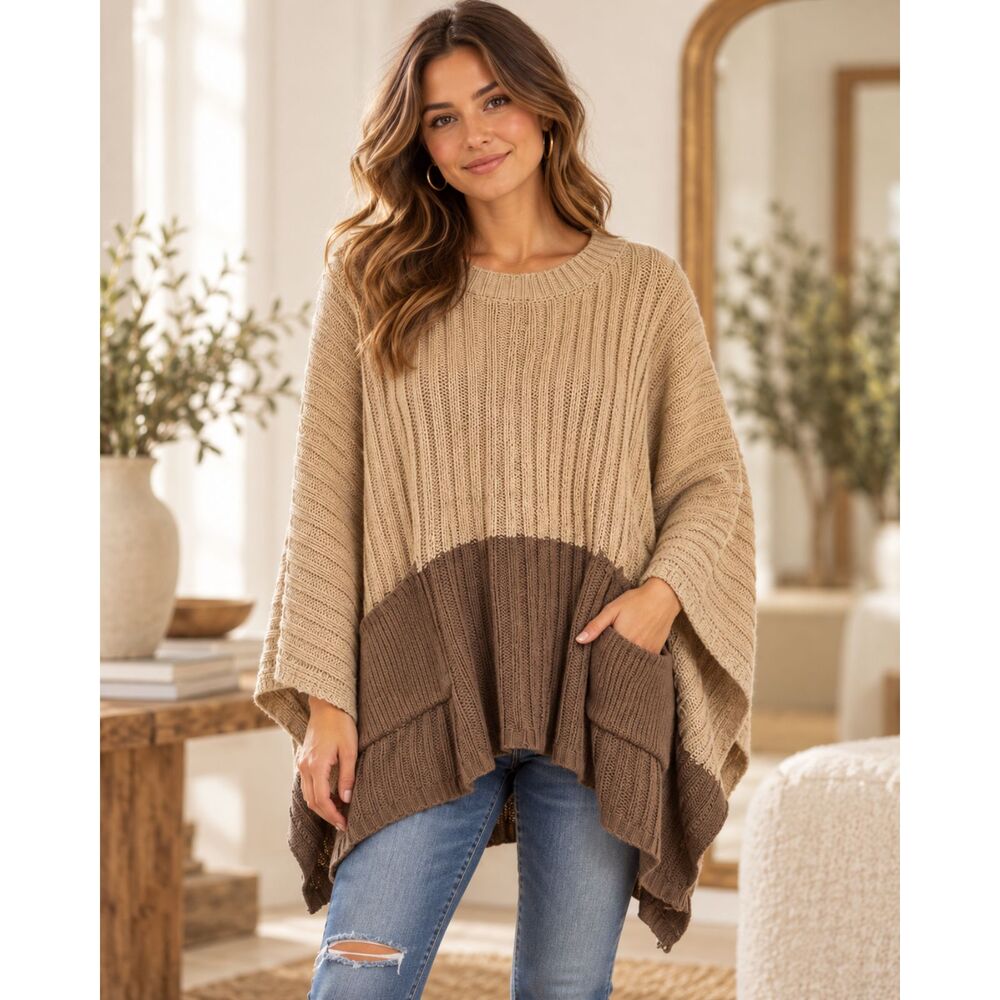 Cy Fashion Sweater Oversized Taupe Brown Pullover Boxy Size M/L Oversized